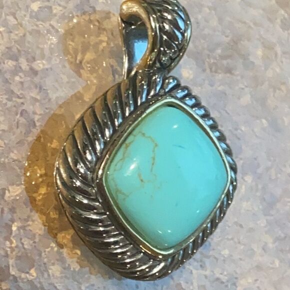 Heavy Duty Sterling Silver with Turquoise Pendant and Post Earring Set - Picture 10 of 13